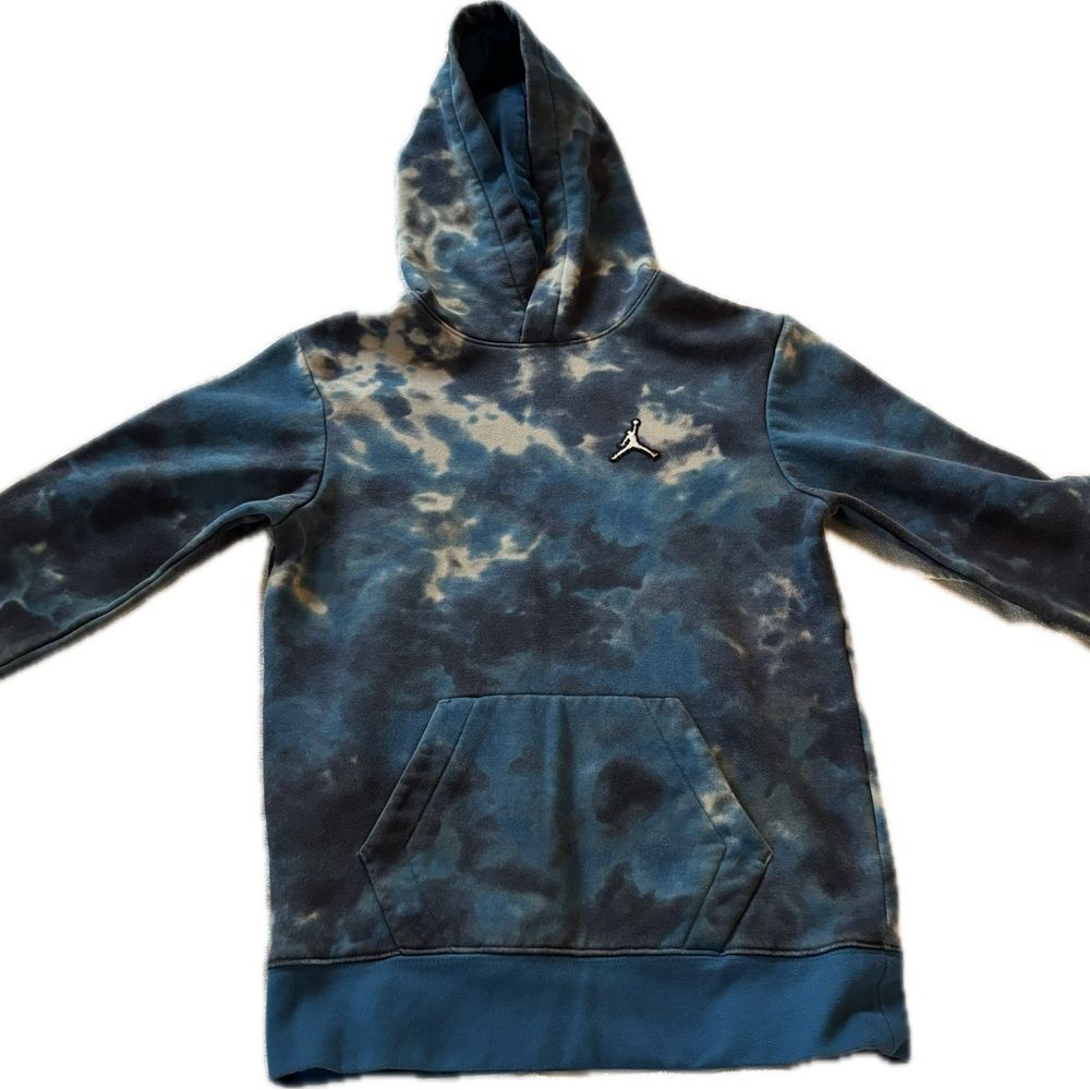Jordan Tie Dye Hoodie Youth Large Blue Jumpman Pullover Streetwear